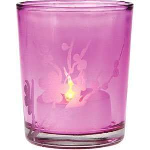  Fuchsia Pink Glass Candle Holder (cherry blossom motif 