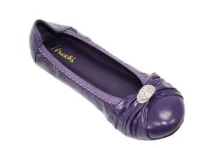Anna II   Women Rhinestone Leatherette Round Toe Flat   Purple