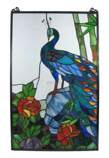 Leaded Stained Glass Peacock Window Panel  