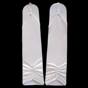 Elegant Long Ivory Satin Fingerless Gloves with Pearls (STC12042I)