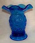 KANAWHA ART GLASS BLUE DIAMOND PATTERN WIDE TOP VASE HAND BLOWN