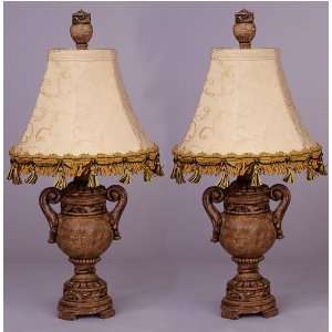 Living Well P 008 Set of Two Crackled Stone Decor Lamp with Jacquard 