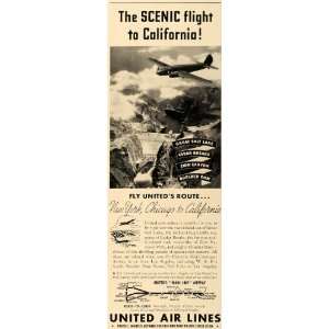 1936 Ad United Air Lines Flight Airplane Hoover Dam   Original Print 
