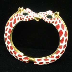 Giraffe Bracelet Vintage Hinged Enamel Bangle Kenneth Jay Lane KJL 