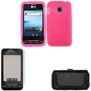   Black Horizontal Leather Pouch for LG Optimus 2 AS680 Cell Phones