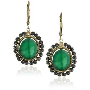  Dana Kellin Hematite Edged Green Onyx Oval Drop Earrings 