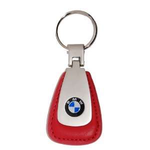  BMW Key Chain Fob   Red Leather / Brushed Finish 