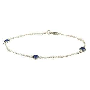   Silver with 3 Lapis Lazuli Round Cabochon Bracelet, 7.5 Jewelry