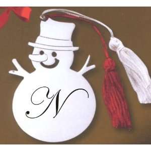  Metal Snowman Ornament with the Letter N 