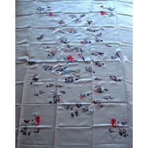  Chinese Silk Satin Embroidery Bedspread Love Duck White 