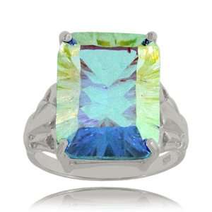  Radiant Sea Mist Topaz Ring Silver Rectangle Shell Band 