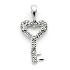    XP3175AA 14k White Gold Heart Key Pendant with Diamond Jewelry