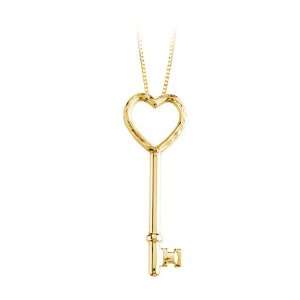  14K Yellow Gold Key to My Heart Diamond Cut Pendant with 