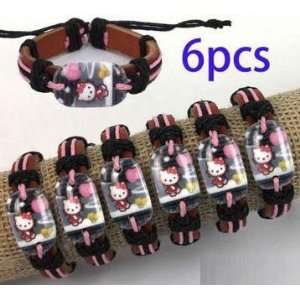 Wholesale 6 PCS Fashion Hello kitty Acrylic Genuine Leather Bracelets