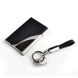   Business Card Holder + Leather Keychain, Gift for Men