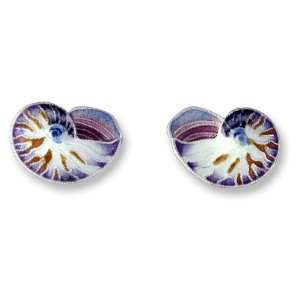 Nautilus Shell Sterling Silver & Enamel Earrings