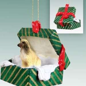 Afghan Hound Green Gift Box Dog Ornament   Brown 