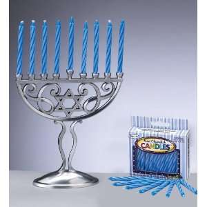    Solid Aluminum Miniature Menorah with 44 Blue Candles Toys & Games