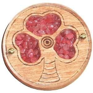 Magic Unique Gemstone and Wooden Amulet Lucky Clover Magnet In Ruby 