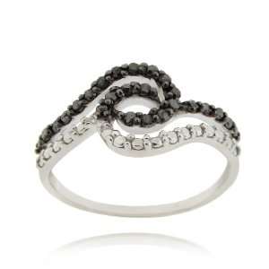  Sterling Silver Black Diamond Accent Swirl Ring Jewelry