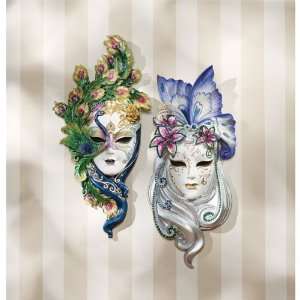   Art Deco Carnival Peacock Mask Wall Mask  Set of 2