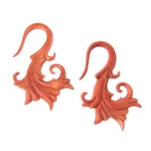 6g Wood Ear Expander with Floral Design  4mm   Pair 
