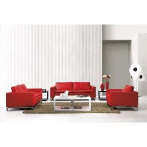  Modern Red Leather Sofa Set