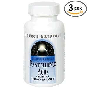 Source Naturals Pantothenic Acid Vitamin B 5 100mg, 250 Tablets (Pack 
