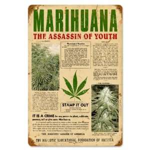Marijuana Assassin Humor Vintage Metal Sign   Victory Vintage Signs 