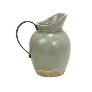   Rustic Ceramic Pitcher Vase with Metal Handle
