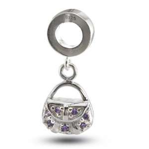  Sterling Silver Handbag with Purple CZ Stones Jewelry
