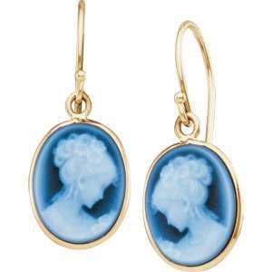    Pair 13.50X11.50 14K Yellow Gold Agate Cameo Earrings Jewelry