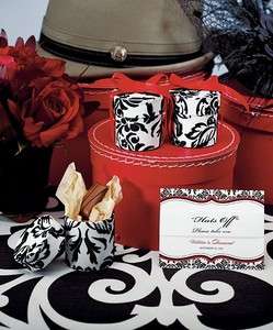 White & Black Love Bird Damask Round Wedding Favor Box/Container 