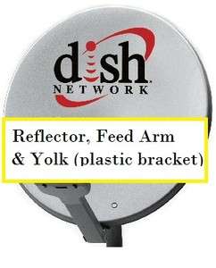 Dish Network 500 Satellite Reflector, Backing Feed Arm & Yolk bracket 