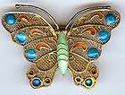 VINTAGE GOLD WASH SILVER FILIGREE ENAMEL BUTTERFLY PIN FROM CHINA