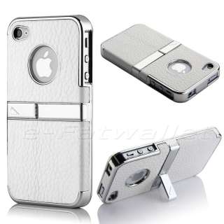 Silver Aluminum TPU Hard Case Cover W/Chrome Stand For iPhone 4 4S 