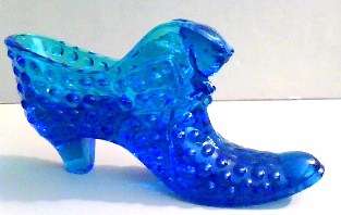 Fenton Colonial Blue Slipper Shoe Cat Head #3995 CB  