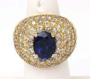 TRENDY 18K GOLD & 9.3 CTS SAPPHIRE DIAMONDS DOMED RING  
