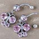 14g PINK Crystal STAR Dangle Girl Navel Belly Ring 1pc  