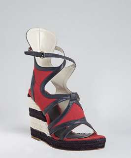 Balenciaga red and blue canvas espadrille sandals