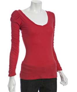 Rebecca Beeson chili cotton modal ruched sleeve v neck top   