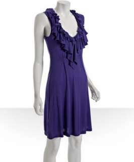 BCBGMAXAZRIA purple jersey ruffle neck dress  