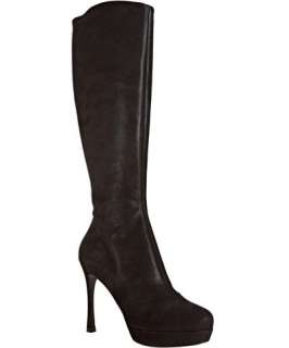 Yves Saint Laurent black brushed suede Gisele 80 platform tall boots