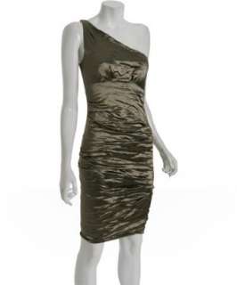 Nicole Miller bronze metallic tucked one shoulder dress   up 