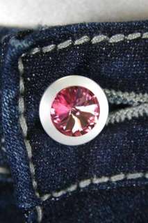True Religion Jeans Womens DISCO Pink Joey Big T Swarovski Crystals 