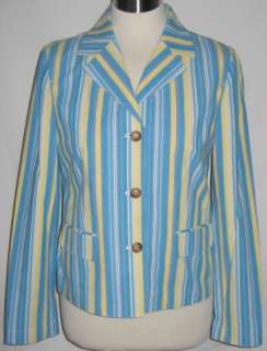 Orvis Womens Blue Yellow Stripe Blazer Jacket M 10 NEW  