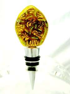  Created Fused Glass Golden Yellow Wine Stopper USA Oregon Made  