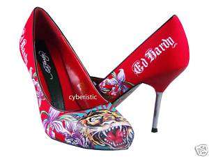 Womens Ed Hardy Red Madrid 200 Pumps Tiger Heels Shoes  