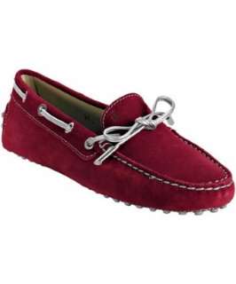 Tods red suede moc toe driving loafers  