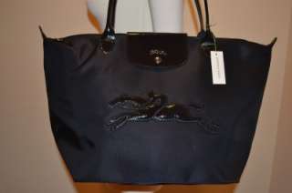 LONGCHAMP Victorie Large Nylon Tote Bag Black Long Handle NEW  